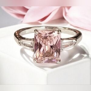 Sterling Silver Pink Sapphire and Crystal Ring Womens Jewelry